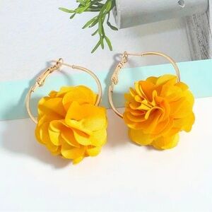 Yellow Floral Bohemian 18k Gold Plated Hoop  Earrings